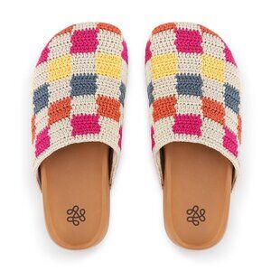 The Sak Crochet Check Slide Mules in Cream, Pink, Yellow, Blue, Orange